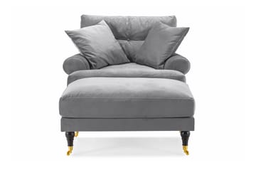 Andrew Lenestol med Fotskammel Fløyel - Sølvgrå/Messing - Møbler - Stoler - Lenestoler - Fløyelslenestol