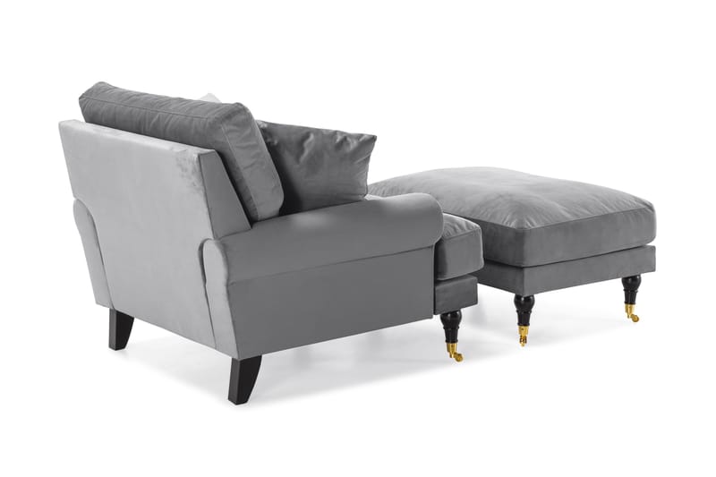 Andrew Lenestol med Fotskammel Fløyel - Sølvgrå/Messing - Møbler - Stoler - Lenestoler - Fløyelslenestol