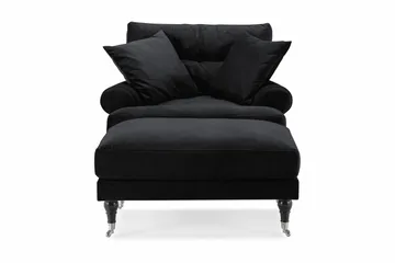 Andrew Lenestol med Fotskammel Fløyel - Svart/Krom - Møbler - Stoler - Lenestoler - Fløyelslenestol