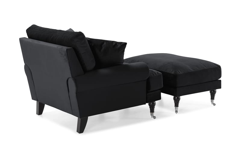 Andrew Lenestol med Fotskammel Fløyel - Svart/Krom - Møbler - Stoler - Lenestoler - Fløyelslenestol