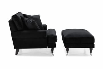 Andrew Lenestol med Fotskammel Fløyel - Svart/Krom - Møbler - Stoler - Lenestoler - Fløyelslenestol