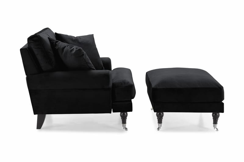 Andrew Lenestol med Fotskammel Fløyel - Svart/Krom - Møbler - Stoler - Lenestoler - Fløyelslenestol