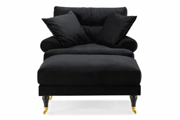 Andrew Lenestol med Fotskammel Fløyel - Svart/Messing - Møbler - Stoler - Lenestoler - Fløyelslenestol