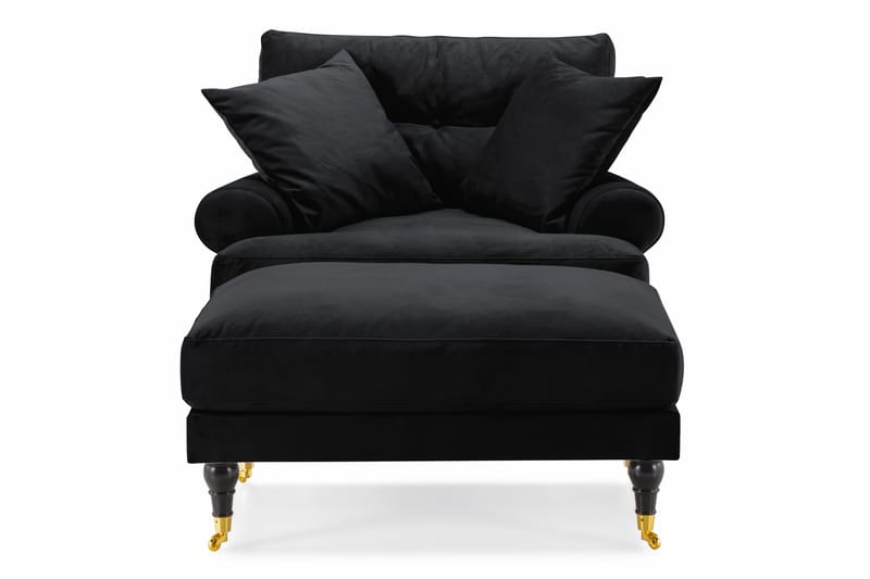 Andrew Lenestol med Fotskammel Fløyel - Svart/Messing - Møbler - Stoler - Lenestoler - Fløyelslenestol