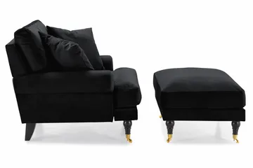 Andrew Lenestol med Fotskammel Fløyel - Svart/Messing - Møbler - Stoler - Lenestoler - Fløyelslenestol