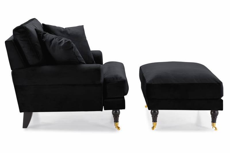 Andrew Lenestol med Fotskammel Fløyel - Svart/Messing - Møbler - Stoler - Lenestoler - Fløyelslenestol