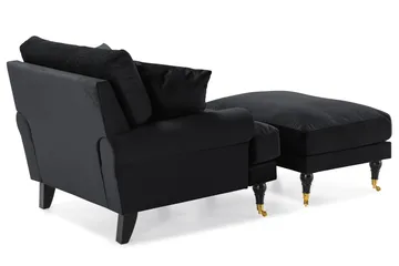 Andrew Lenestol med Fotskammel Fløyel - Svart/Messing - Møbler - Stoler - Lenestoler - Fløyelslenestol