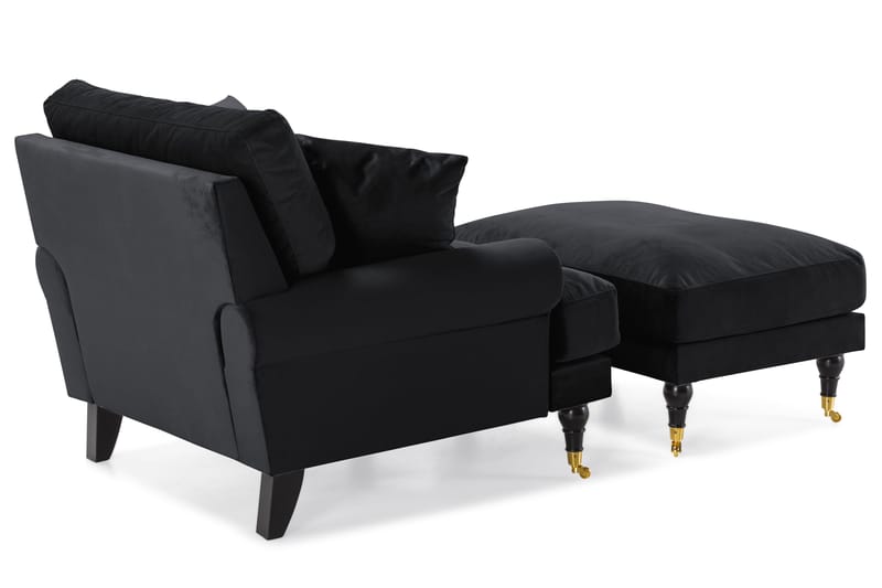 Andrew Lenestol med Fotskammel Fløyel - Svart/Messing - Møbler - Stoler - Lenestoler - Fløyelslenestol