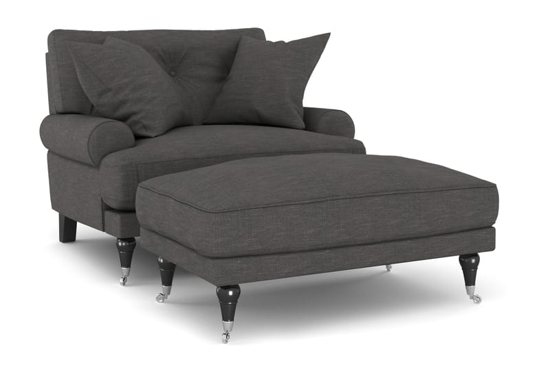 Andrew Lenestol med Fotskammel - Mørkegrå/Krom - Møbler - Stoler - Lenestoler - Howard lenestol