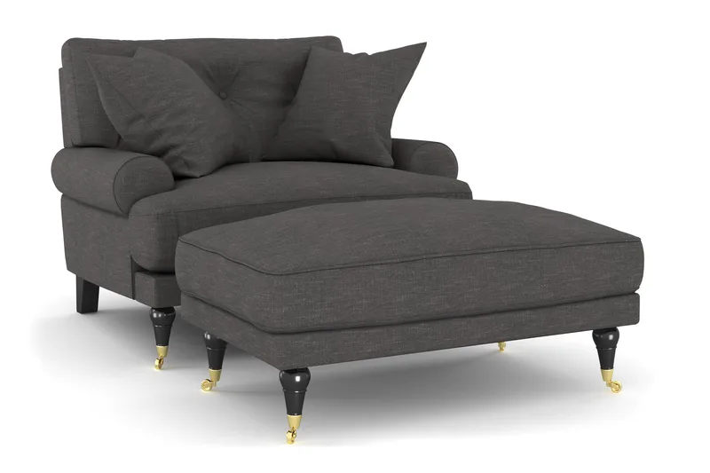 Andrew Lenestol med Fotskammel - Mørkegrå/Messing - Møbler - Stoler - Lenestoler - Howard lenestol