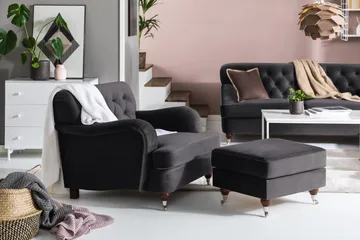 Howard Riviera Lenestol med Fotskammel - Mørkegrå - Møbler - Stoler - Lenestoler - Howard lenestol