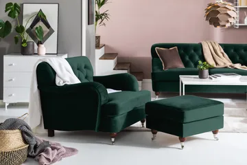 Howard Riviera Lenestol med Fotskammel - Mørkegrønn - Møbler - Stoler - Lenestoler - Howard lenestol