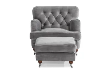 Howard Riviera Lenestol med Fotskammel - Sølvgrå - Møbler - Stoler - Lenestoler - Howard lenestol