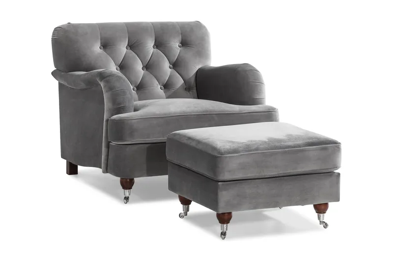 Howard Riviera Lenestol med Fotskammel - Sølvgrå - Møbler - Stoler - Lenestoler - Howard lenestol