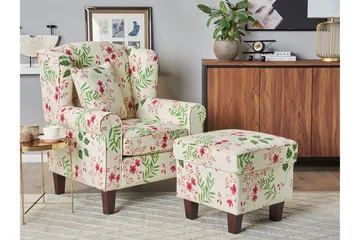 Ingeberg Lenestol med fotskammel Blomstermønster - Beige - Møbler - Stoler - Lenestoler