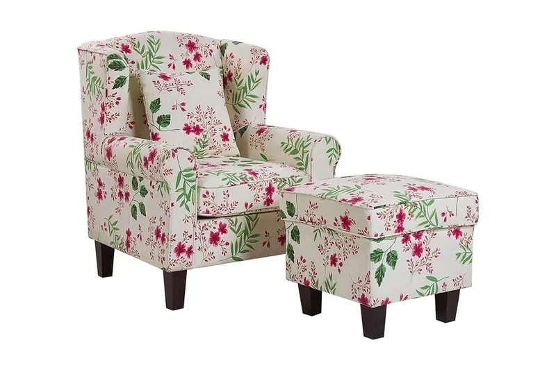 Ingeberg Lenestol med fotskammel Blomstermønster, Beige