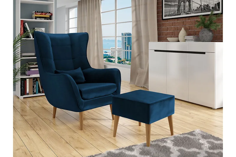 Lenestol - Blå - Møbler - Stoler - Lenestoler - Fløyelslenestol