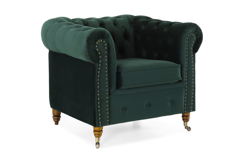 Lenestol Chester Deluxe Fløyel Mørkgrønn - Chesterfield lenestol - Fløyelslenestol