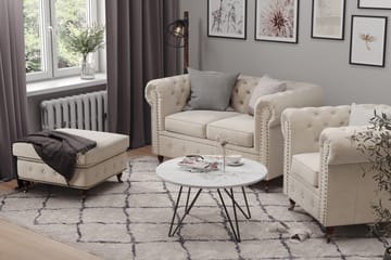 Chester Deluxe Lenestol+Fotskammel - Beige|Hvit - Møbler - Stoler - Lenestoler - Lenestol med fotskammel