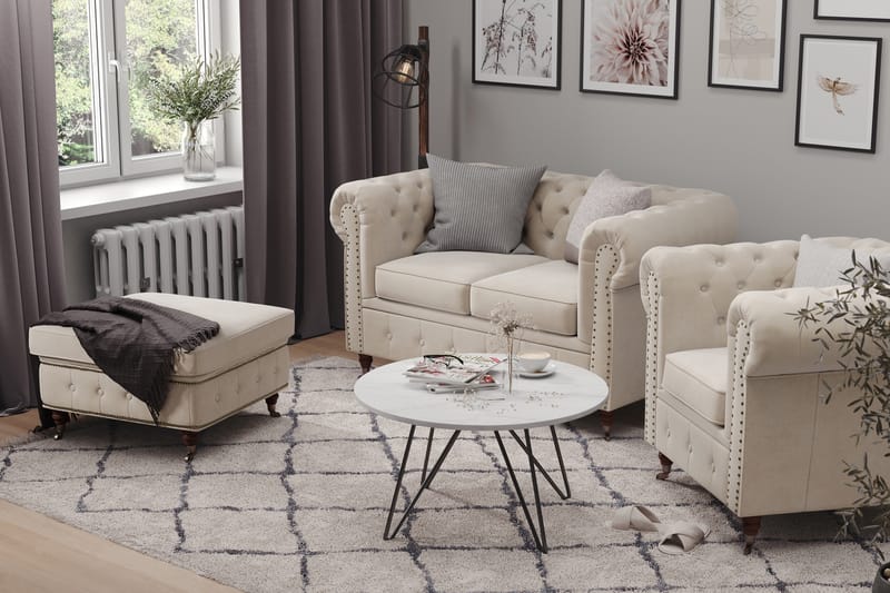 Chester Deluxe Lenestol+Fotskammel - Beige|Hvit - Møbler - Stoler - Lenestoler - Lenestol med fotskammel