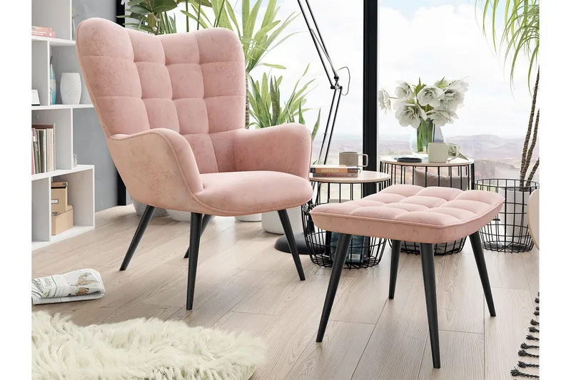 Lenestol - Rosa - Møbler - Stoler - Lenestoler - Lenestol med fotskammel