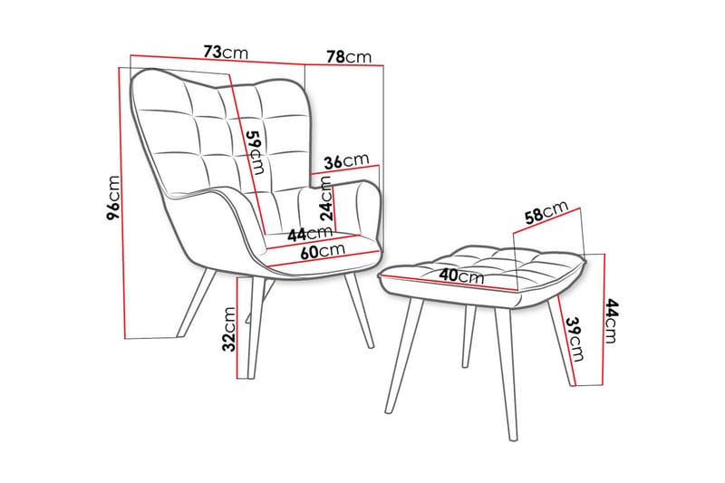 Lenestol - Rosa - Møbler - Stoler - Lenestoler - Lenestol med fotskammel