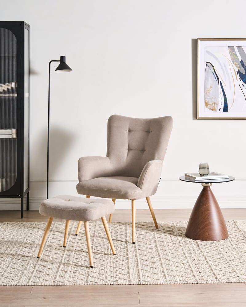 Lenestol Vejle - Beige - Møbler - Stoler - Lenestoler - Lenestol med fotskammel