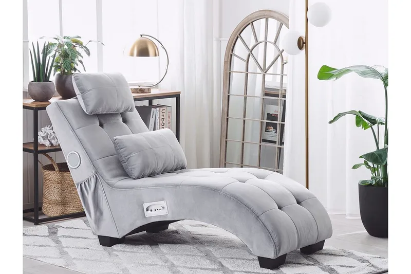 Volans Sjeselong med Bluetooth-høytaler - Fløyel/Grå - Møbler - Stoler - Lenestoler - Liggestol