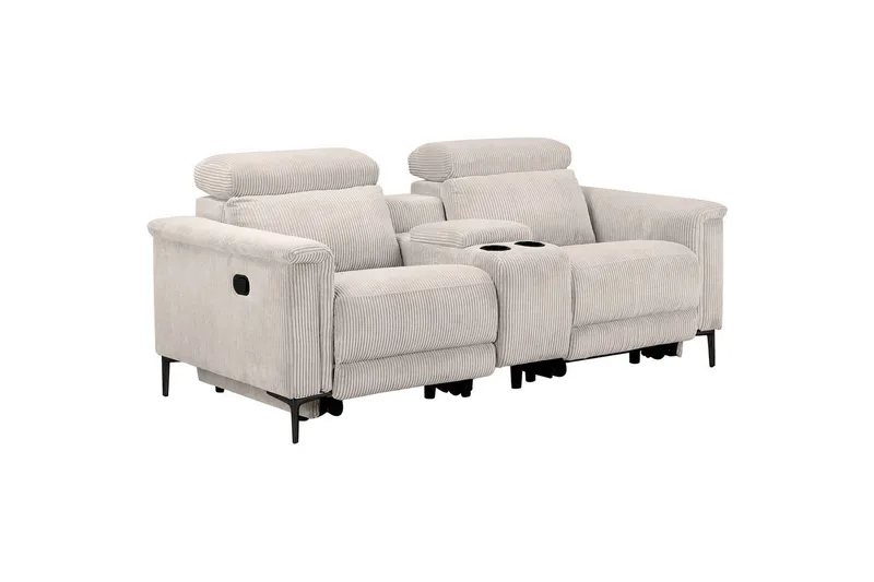 Lund 2-seter Reclinersofa med Oppbevaring i Stoff, Hvit