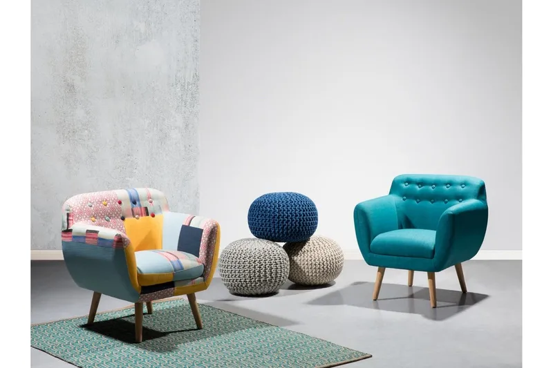 Melby Retro Lenestol i Stoff med Trebein, Turkis