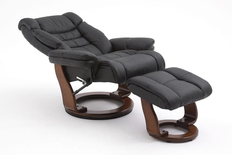 Lenestol+Fotskammel Toronto Valnøtt Lær/PVC Svart - Svart|Brun - Recliner