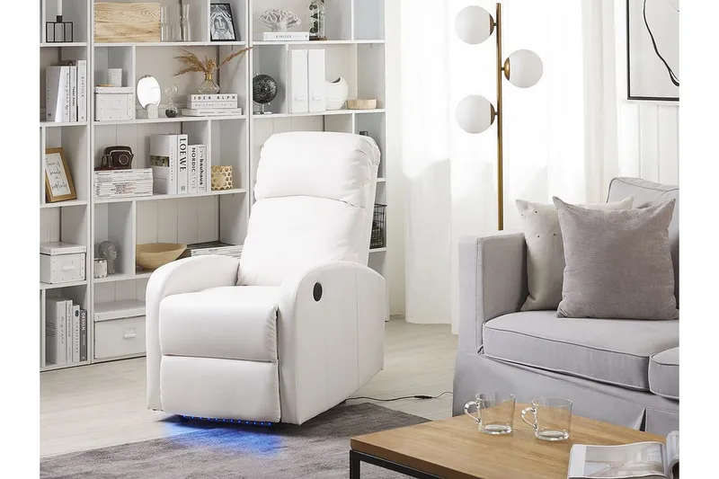 Virrat Lenestol LED-belysning + USB-port - Hvit - Møbler - Stoler - Lenestoler - Recliner