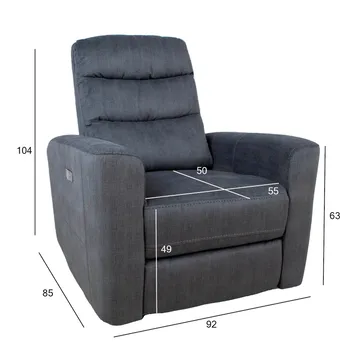 Reclinerlenestol Darvi med elektrisk mekanisme - grå fløyel - Møbler - Stoler - Lenestoler - Recliner