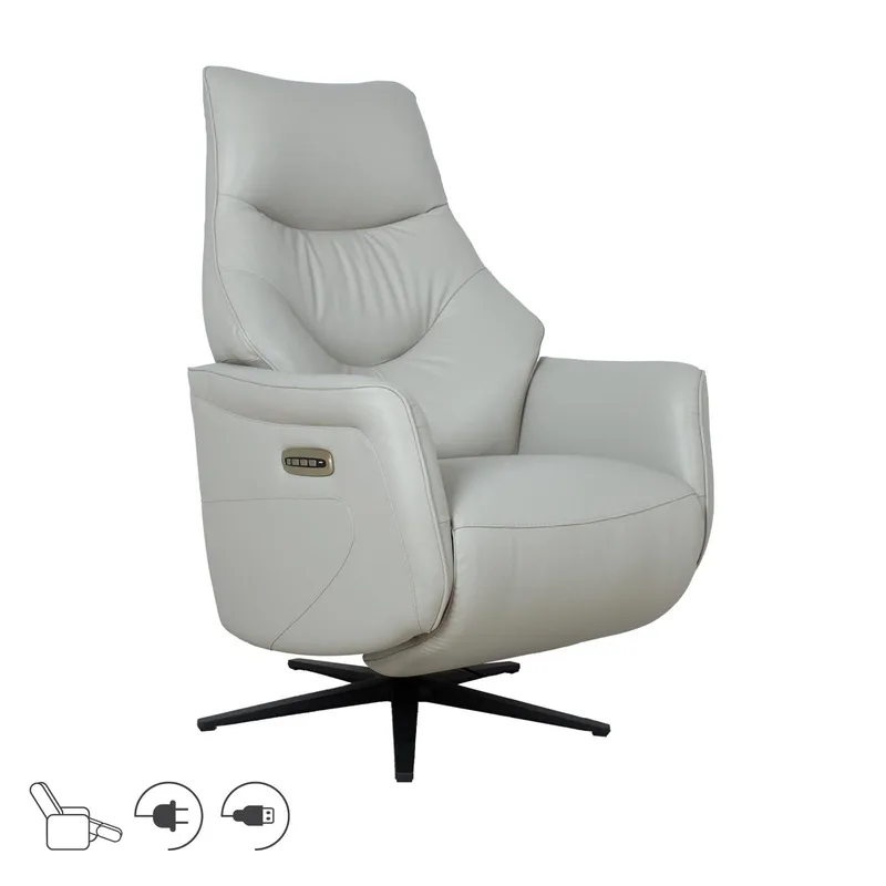 Reclinerlenestol Rosdal med elektrisk mekanisme, beige skinn