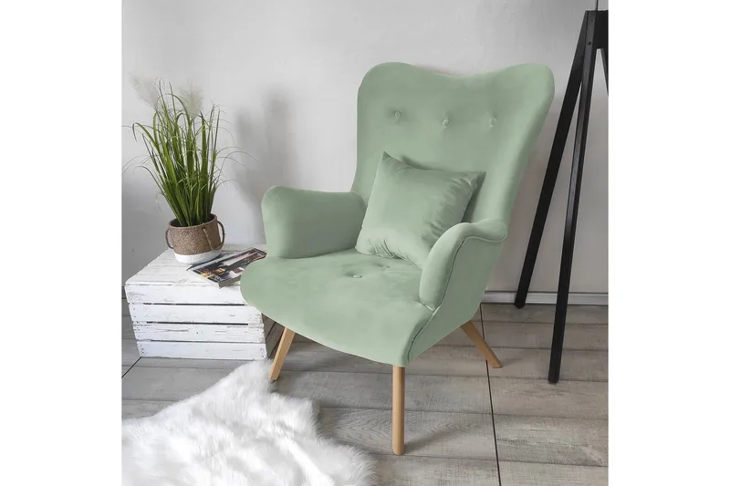 Skandynawski Lenestol - Fløyel/Grønn - Møbler - Stoler - Lenestoler