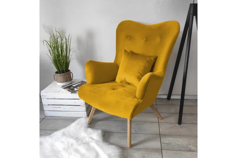 Skandynawski Lenestol - Fløyel/Gul - Møbler - Stoler - Lenestoler