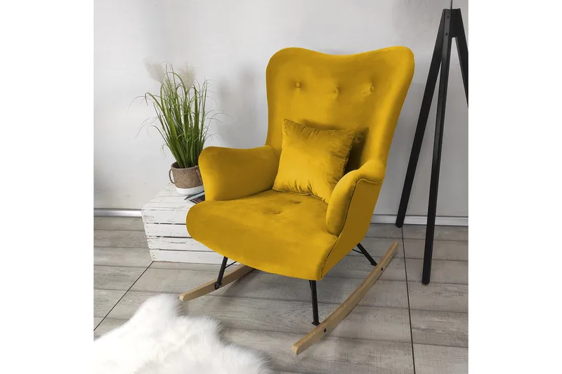 Skandynawski Lenestol - Fløyel/Gul - Møbler - Stoler - Lenestoler - Fløyelslenestol