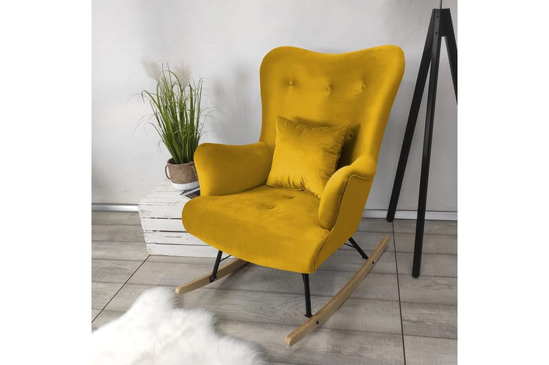 Skandynawski Lenestol - Fløyel/Gul - Møbler - Stoler - Lenestoler - Fløyelslenestol