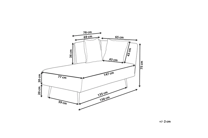 Toyoko Sjeselong 156 cm Høyre - Svart/Hvit - Møbler - Stoler - Lenestoler - Liggestol