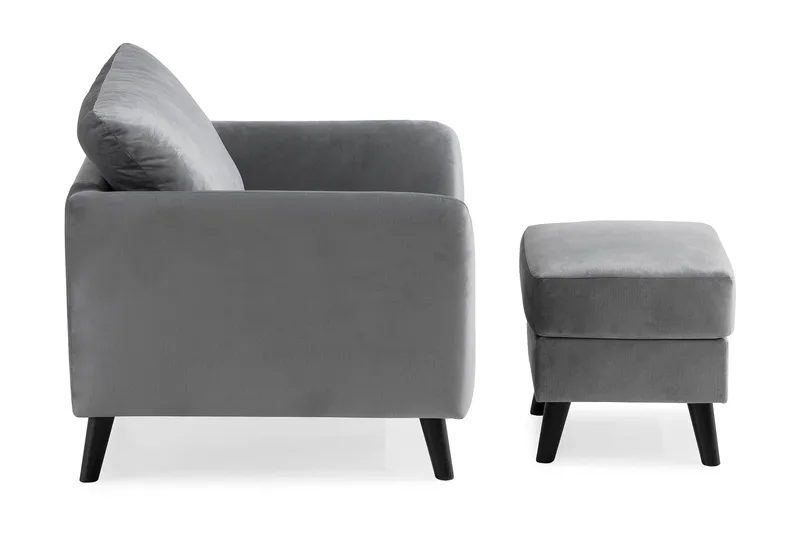 Trend Lenestol med Fotskammel Fløyel - Lysegrå - Møbler - Stoler - Lenestoler - Fløyelslenestol