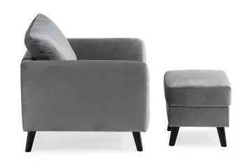 Trend Lenestol med Fotskammel Fløyel - Lysegrå - Møbler - Stoler - Lenestoler - Fløyelslenestol