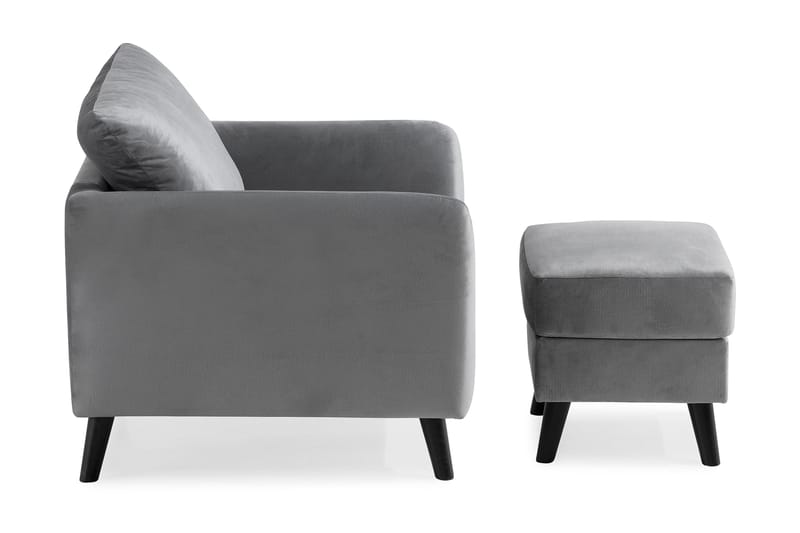Trend Lenestol med Fotskammel Fløyel - Lysegrå - Møbler - Stoler - Lenestoler - Fløyelslenestol