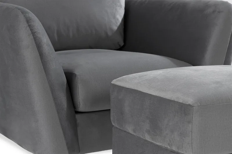 Trend Lenestol med Fotskammel Fløyel - Lysegrå - Møbler - Stoler - Lenestoler - Fløyelslenestol