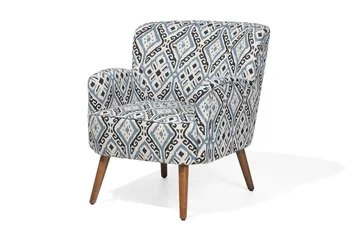 Tumba Oval Retro Lenestol i Stoff med Trebein - Hvit - Møbler - Stoler - Lenestoler