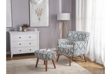 Tumba Oval Retro Lenestol i Stoff med Trebein - Hvit - Møbler - Stoler - Lenestoler