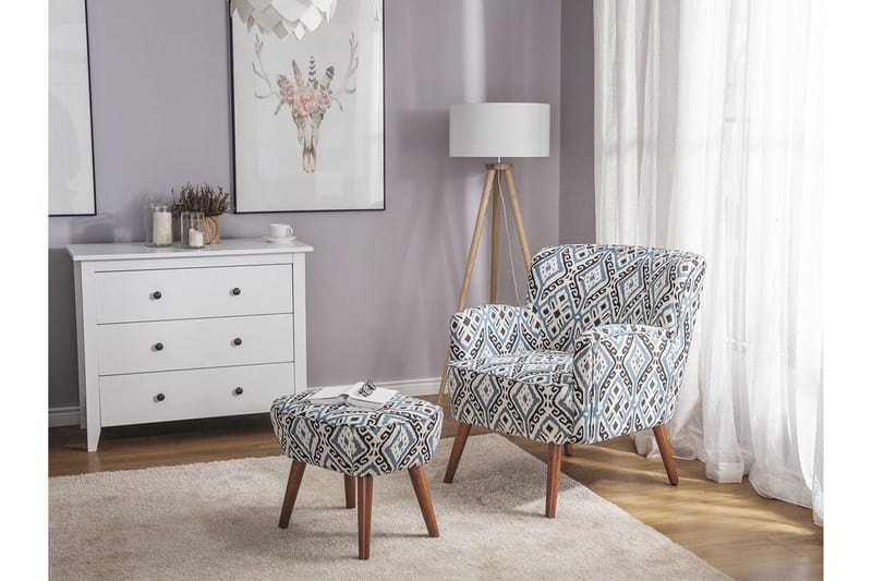Tumba Oval Retro Lenestol i Stoff med Trebein - Hvit - Møbler - Stoler - Lenestoler