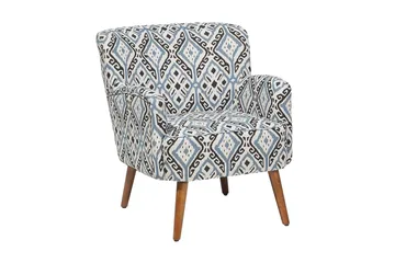 Tumba Oval Retro Lenestol i Stoff med Trebein - Hvit - Møbler - Stoler - Lenestoler