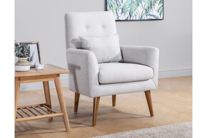 Unique Design Lenestol i Stoff med Trebein - Lysegrå - Møbler - Stoler - Lenestoler