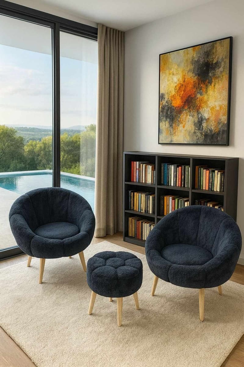 Wing Chair & Pouffe Set (3 Pieces) Atelier Del Sofa - Møbler - Stoler - Lenestoler