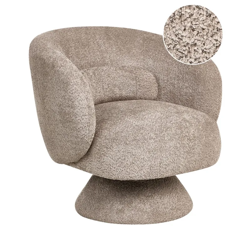 Lieksa Lun Moderne Rund Lenestol i Bouclé, Taupe